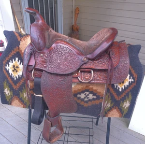 15'' STAMPEDE #1226 QH BARS FLORAL TOOLED ROPER RANCH WESTERN SADDLE 25 LBS - Bild 1 von 12