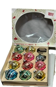 Box of 11 COLORFUL Vintage SHINY BRITE Christmas Ornaments Stenciled Glitter - Picture 1 of 3