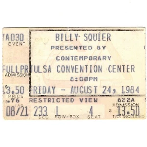 Biglietto concerto BILLY SQUIER Stub TULSA OKLAHOMA 24/08/84 SEGNI DI VITA TOUR raro - Foto 1 di 2
