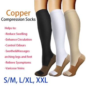 Maternity Compression Socks Copper Knee High anti Fatigue Socks Pain Relief - Picture 1 of 15