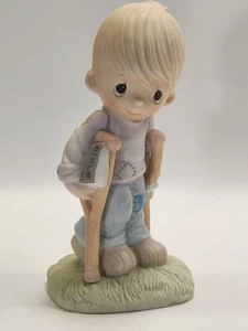 Precious Moments He Watches Over Us All Boy Bible Crutches No Box c1979 / E-3105 - Picture 1 of 16