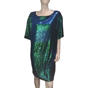 Sexy Vestido de Vacaciones Lentejuelas 2XL Mini Azul Verde Brillante Media Manga Noche Fiesta - Imagen 1 de 13