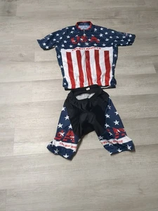Camisa y Pantalones Cortos de Ciclismo Deportivo Teleyi EE. UU. Bandera Americana Cremallera Completa Bolsillos Traseros XL - Imagen 1 de 4