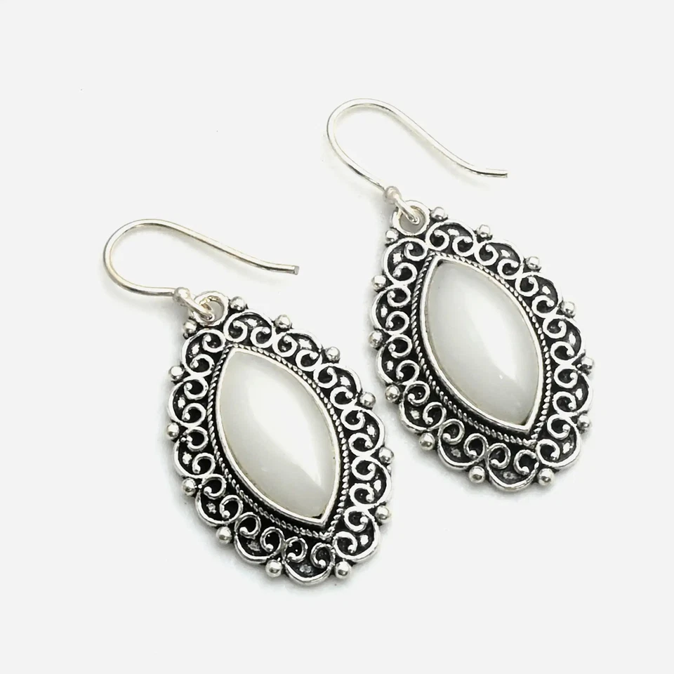 Grey Chalcedony Gemstone Handmade Drop Dangle Earrings Jewelry 1.8" AE-11106 - Image 1 of 1