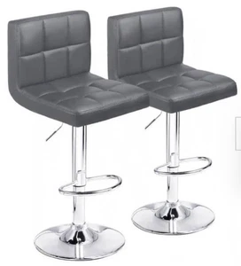 LACOO 33 in-44 in. DARK GRAY Low Back Metal Adjustable Bar Stool, Swivel -2 Pack - Picture 1 of 8