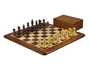 Wooden Chess Set Sheesham Flat Board 20" With Sheesham French Knight Staunton Ch - Picture 1 of 11