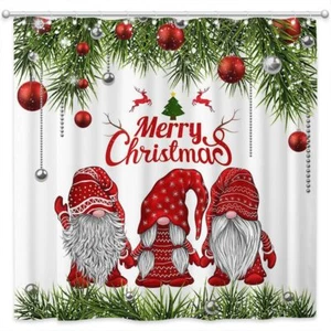 Christmas Gnome Shower Curtain Winter Farmhouse Cute Gnome Bathroom Curtain S... - Picture 1 of 6