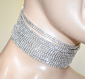 Collana donna argento girocollo multifili collarino collier strass cristalli UA7 - Foto 1 di 2