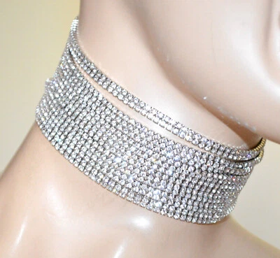 Collana donna argento girocollo multifili collarino collier strass cristalli UA7 - Immagine 1 di 2