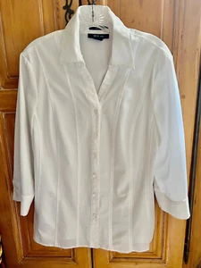 NWOT LADIES' WHITE COLARED V-NECK BLOUSE. SZ. LARGE BY STYLE & CO. - Picture 1 of 4