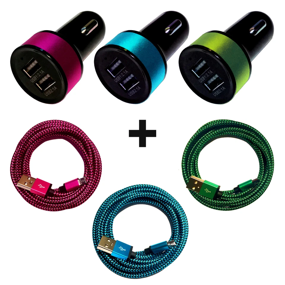 DUAL Kfz Auto Ladegerät Zigarettenanzünder Adapter + 1m 2m Micro USB Ladekabel - Bild 1 von 1