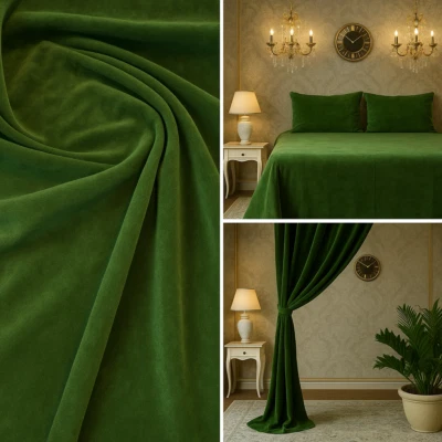 Moss green cotton velvet upholstery fabric for sofa | 110 (43") Cms Width fabric - Image 1 of 4