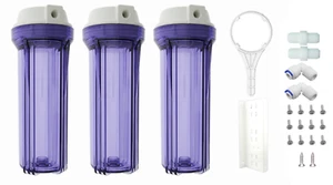 Clear Standard 10 x 2.5 Inch Water Filter Housing (1/4 FPT) x 3 w Bracket Wrench - Picture 1 of 1