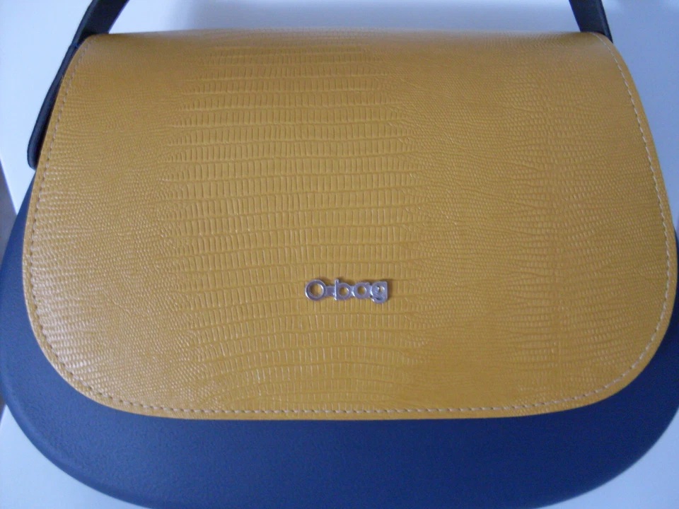 "O-BAG" BELLISSIMA BORSA A MANO DONNA BLU E SENAPE (INSERTO IN PELLE) NUOVA ! - Immagine 1 di 2