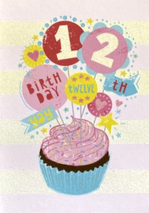 "12th Birthday Twelve" Cupcake with Sprinklers with Silver Glitter Birthday Card - Bild 1 von 5
