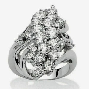 Cocktail Wedding Ring 2.50 Ct Round Cut Cluster Moissanite 14K White Gold Plated - Picture 1 of 6