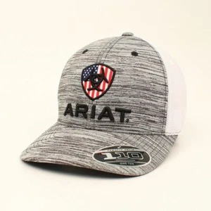 Ariat Mens Hat Baseball Cap Mesh Snap USA Flag Logo Grey 110 Flex Fit - Picture 1 of 1