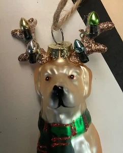 Cerámica Barn Amarillo Laboratorio Vidrio Mercurio Adorno Perro Cuernos Navidad Nuevo Con Etiquetas - Imagen 1 de 4