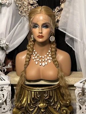 VERSATILE 32” STRAWBERRY BLONDE, HUMAN HAIR BLEND,  BRAIDED WIG - Image 1 of 4