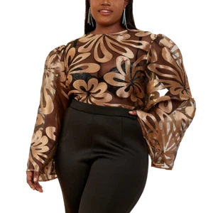 AOMEI Lady See Through Floral Blouse Retro Loose Casual Short Sleeves Tops Shirt - Imagen 1 de 22