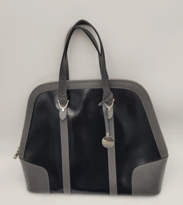 Bolso de Mano Pulicati Grande Negro y Gris Cuero Genuino Hecho en Italia - Ligeramente Usado Foto 1 de 4