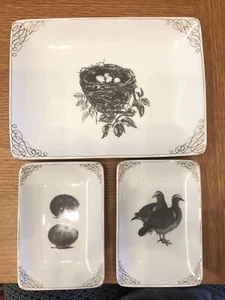 West Elm Sesame Letterpress Discontinued Bird Nest Eggs Plates Set of 3 + Box - Picture 1 of 11