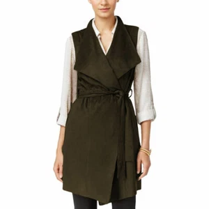 GRACE ELEMENTS Size L Faux Suede Vest Pockets OLIVE - Foto 1 di 2