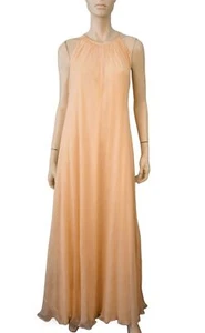 Maxi abito SOLER LONDON Katie Peach seta georgette Halter TAGLIA UNICA - Foto 1 di 5