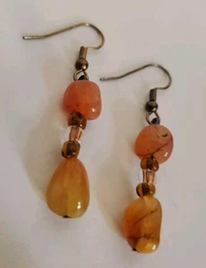 Orange Peach Crystal Silver Hook Earrings Fashion Party Gift Unisex Elegant Fine - Picture 1 of 4