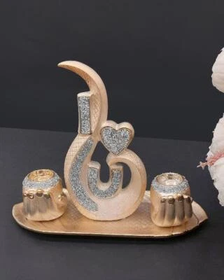 Set con statuina e portacandele Oro / Argento - Immagine 1 di 4