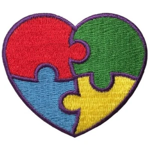 Autism Awareness Heart Applique Patch - Puzzle Pieces 2-3/8" (Iron on) - Picture 1 of 1