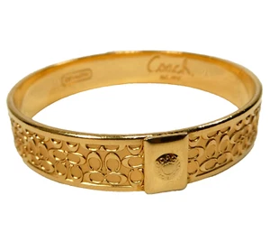 Coach Gold Tone C Logo Metal Womens Signed 1/2" Bangle Bracelet - Picture 1 of 17