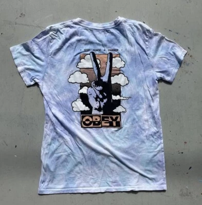Women's Obey T-Shirt Multicolor Spell-Out S Streetwear Y2K Andre Giant Peace - Image 1 of 4