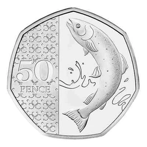 2025 Atlantic Salmon 50p Coin Brilliant Uncirculated BUNC NO PRIVY MARK RARE - Picture 1 of 2