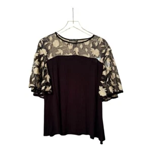 Women's Kim & Cami Embroidered Sleeve Top Size XL Black & Gold Floral - Picture 1 of 8