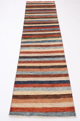 10 ft Hallway Tribal Gabbeh Runner Rug Afghan Hand Knotted Veg Dye Wool Rug - Image 1 of 4