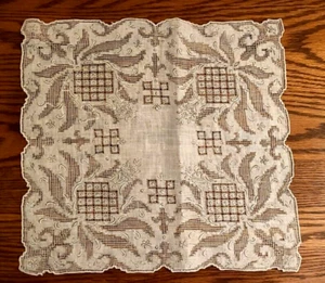 Antique Vintage Reticella Drawn Lace Embroidered Handkerchief - Picture 1 of 10