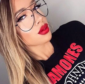 Large Sexy Aviator Thin BLACK Metal Wire Frame Clear Lens Big Eyeglasses Frames - Picture 1 of 6