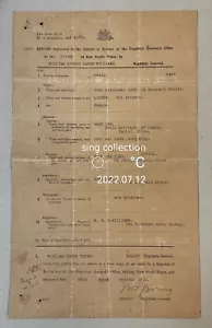 1900 Certificado de Nacimiento Sydney Nueva Gales del Sur Australia, inmigrantes chinos - Imagen 1 de 2