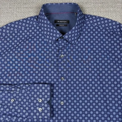 Bugatchi UOMO Men's Shirt XL Long Sleeve Blue White Shaped Fit 100% Cotton - Image 1 of 4