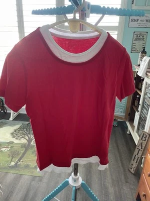 Белый ярлык размер средний красный и белый футболка - Изображение 1 из 4