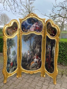 Room Divider: French Louis XVI 3-Panel Screen with Romantic 19th Century Scenes - Picture 1 of 19