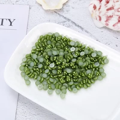 2000 Dark Green Acrylic Half Pearl Bead 4mm Flat Back Scrapbook Flatback Nail - Image 1 of 4