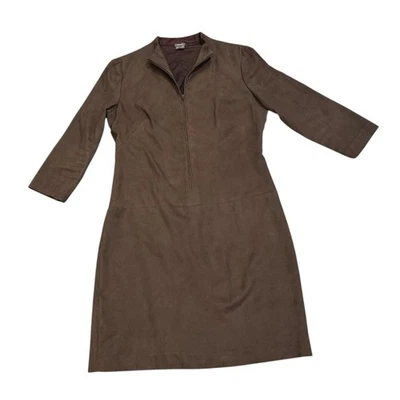 Anthropologie Muse Faux Suede Brown Dress Sz 8 Soft Earthy Neutral Career Chic - Image 1 of 4