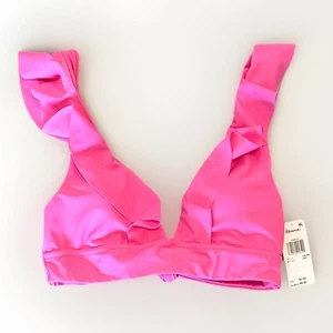 Raisins Juniors' Canne Ruffle Trim V-Neck Bikini, Pink, Size Large, New - Picture 1 of 7