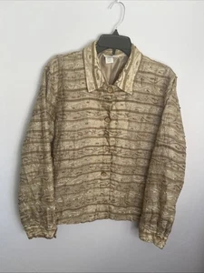 Coldwater Creek Damen L Seide Perlen bestickt gefüttert Knopfleiste Shacket taupe - Bild 1 von 9
