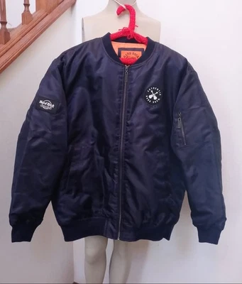 New Men's Blue Large Bomber Jacket Guitar Hard Rock Casino Tulsa Quilted Coat - Image 1 of 4