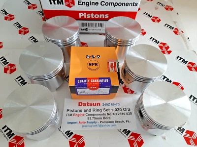 Set of 6 Pistons & Rings +.030 Oversize fits Datsun 240Z 69-73 - Image 1 of 4