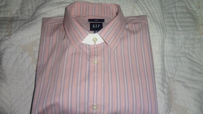 GAP Dress Shirt Mens Size M Original Slim Non-Iron Button Up Salmon Striped NEW - Image 1 of 4