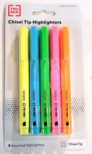 TRU RED Pocket Highlighter with Grip Chisel Tip Asst 5/Pack TR54584 - Picture 1 of 8